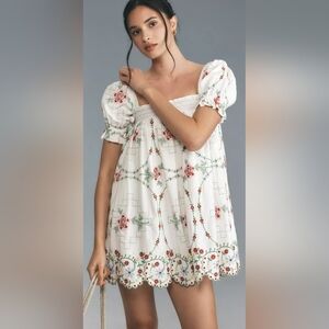 NWT Damson Madder Lulu Mini Dress With Rose Embroidery